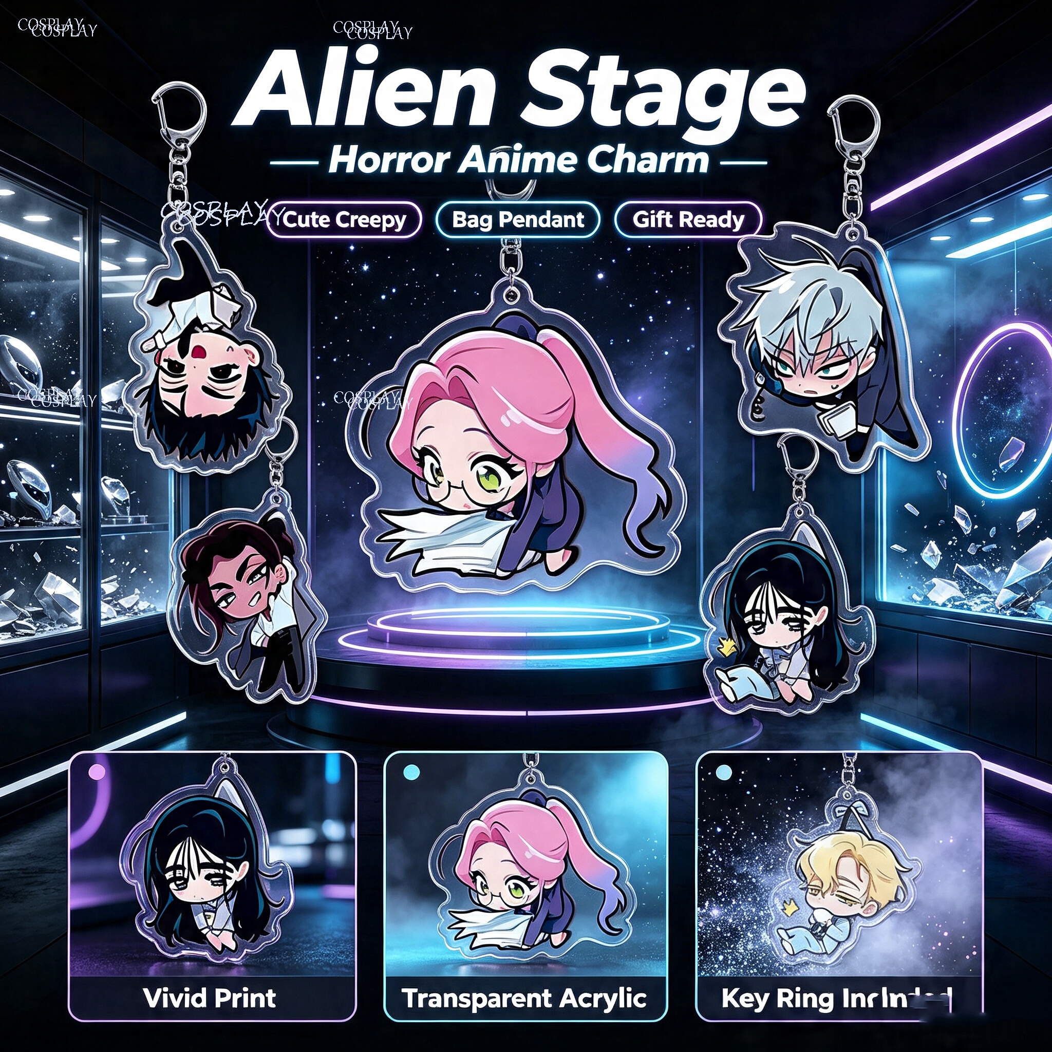 Acrylic Cosplay Prop - Alien Stage Acrylic Keychain Pendant Zombie